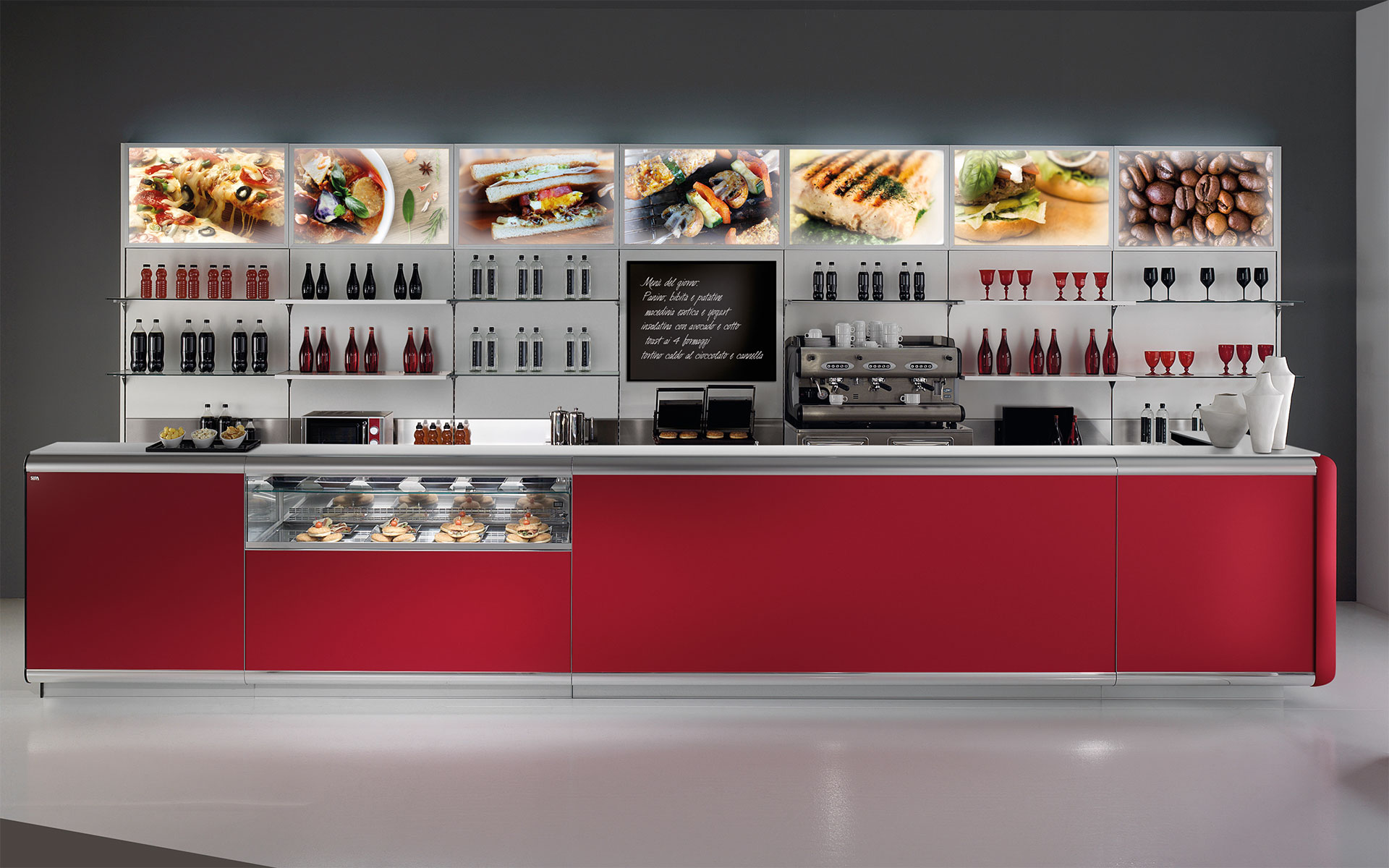 La linea bar slik arreda varie soluzioni d’ambiente. Un banco bar moderno con led, sempre originale.