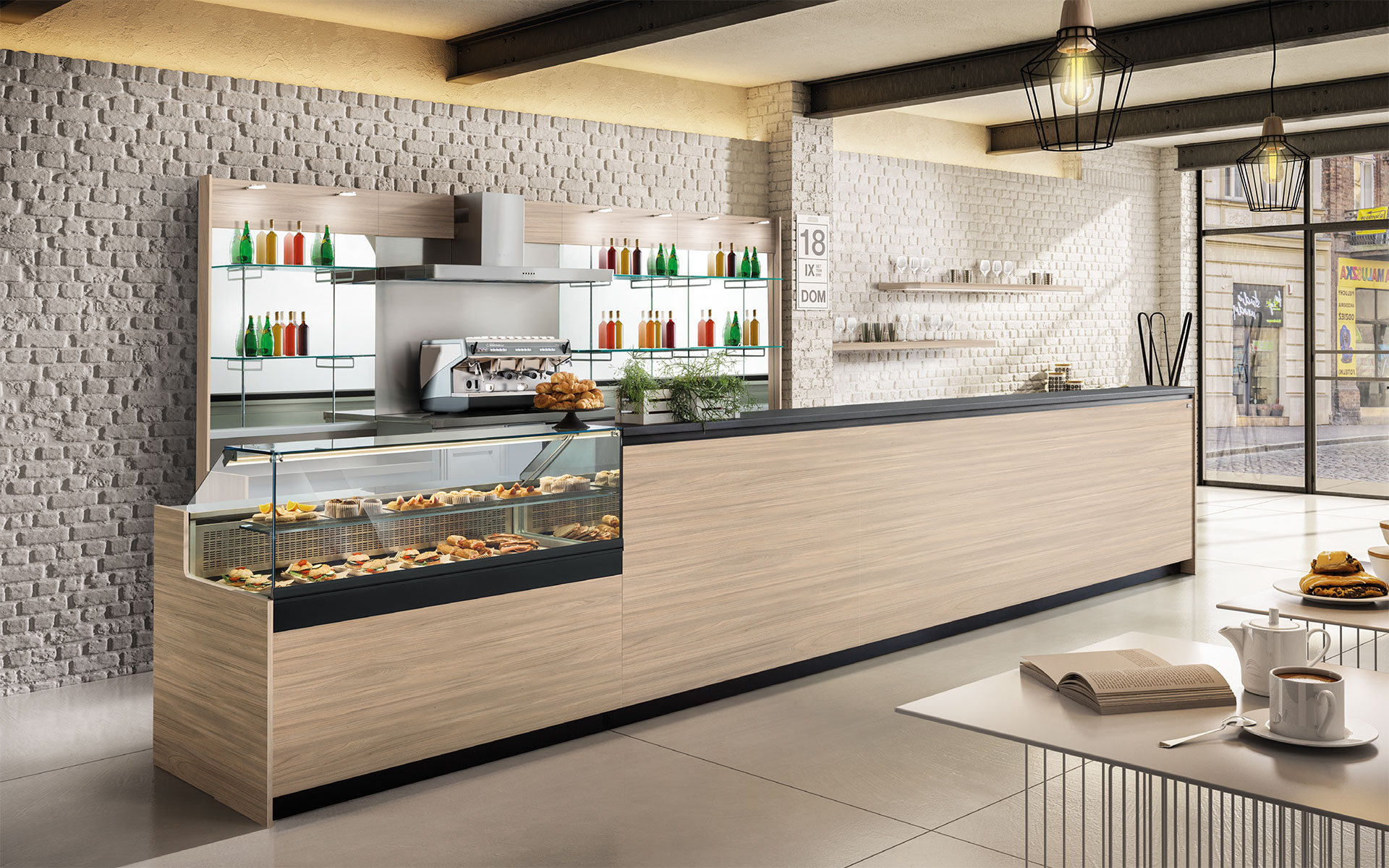 Linearità e proporzione estetica permetteranno di soddisfare ogni gusto e tendenza per Banco bar con espositore per dolci e salati e tutte le altre vostre esigenze.