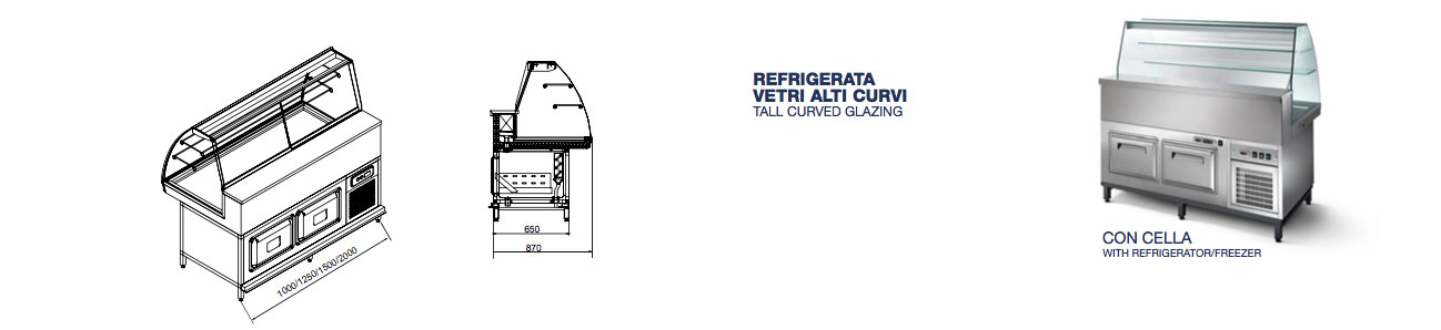 Vetrina Refrigerata Vetri Alti Curvi